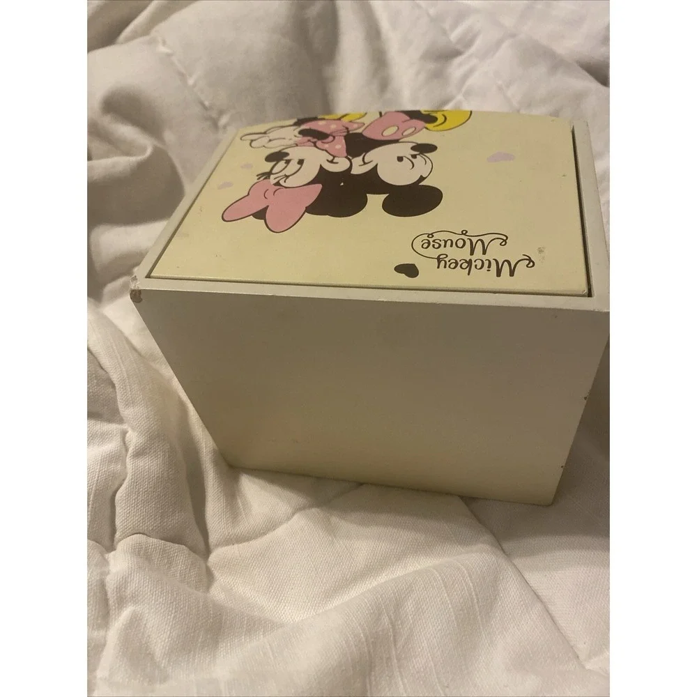 Vtg Disney Wood Mickey Mouse Mirror Jewelry Trinket Box RARE Mickey & Minnie‎